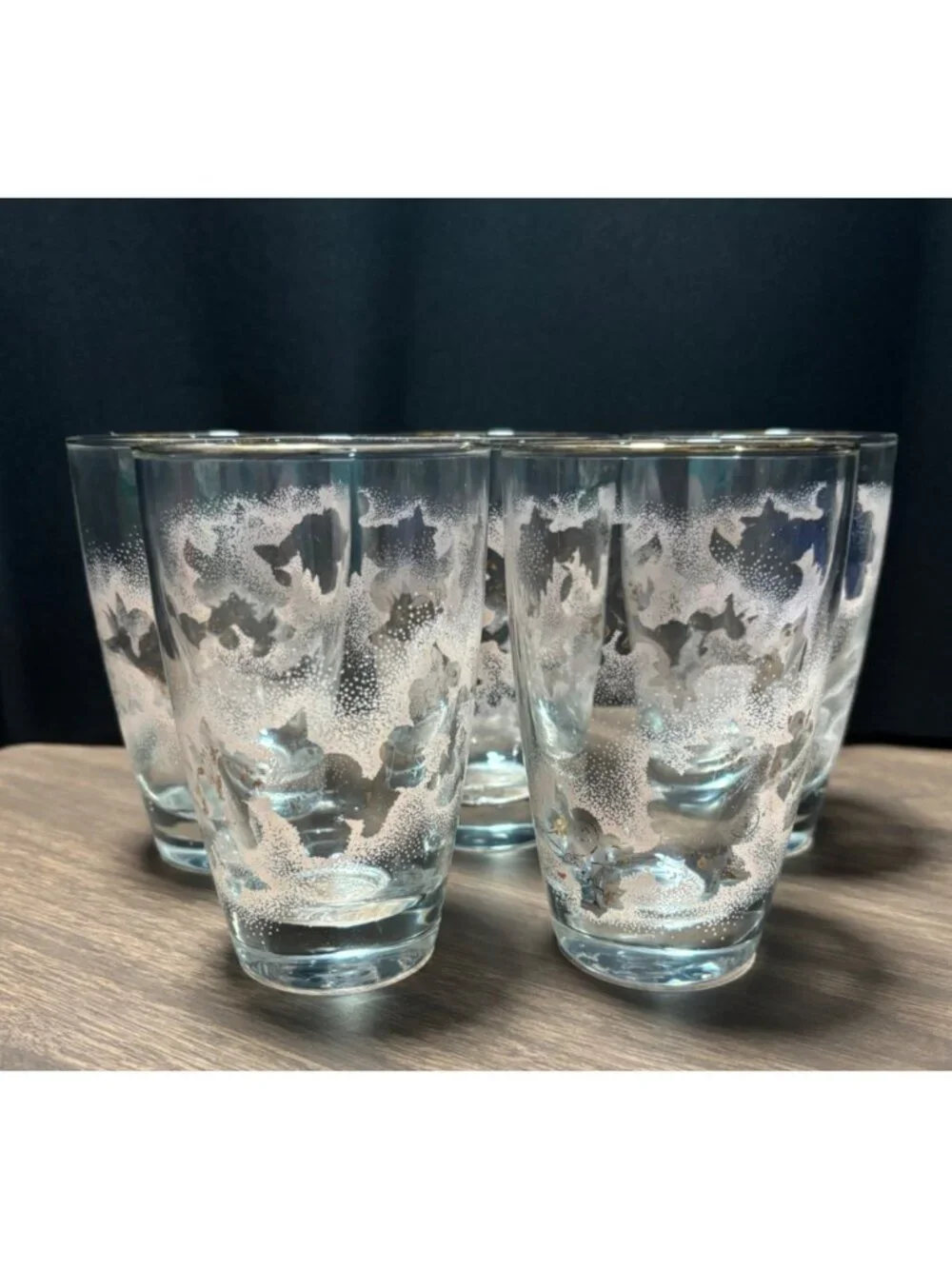 Libbey Drinking Glasses Pink Frosted Duchess Pattern & Gold Rim Set Of 5 VTG 50s